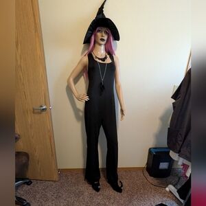 Witchy Black Open Back Gothic Sleeveless Jumpsuit Women's Size Large Halloween
